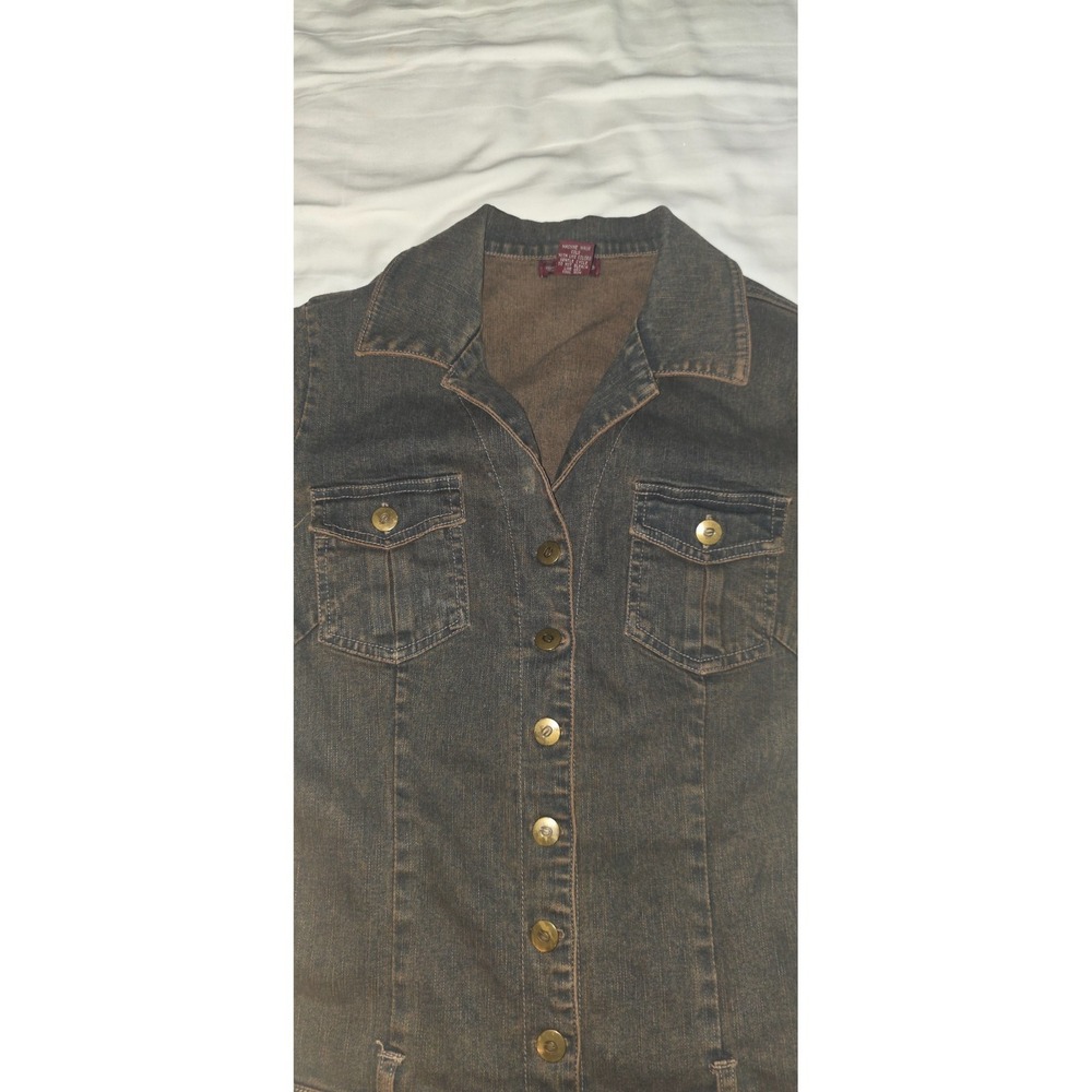 Vtg Bebe Y2K Denim Jumpsuit M Flare Leg Stretch Catsuit McBling Baddie Moto - Picture 10 of 12